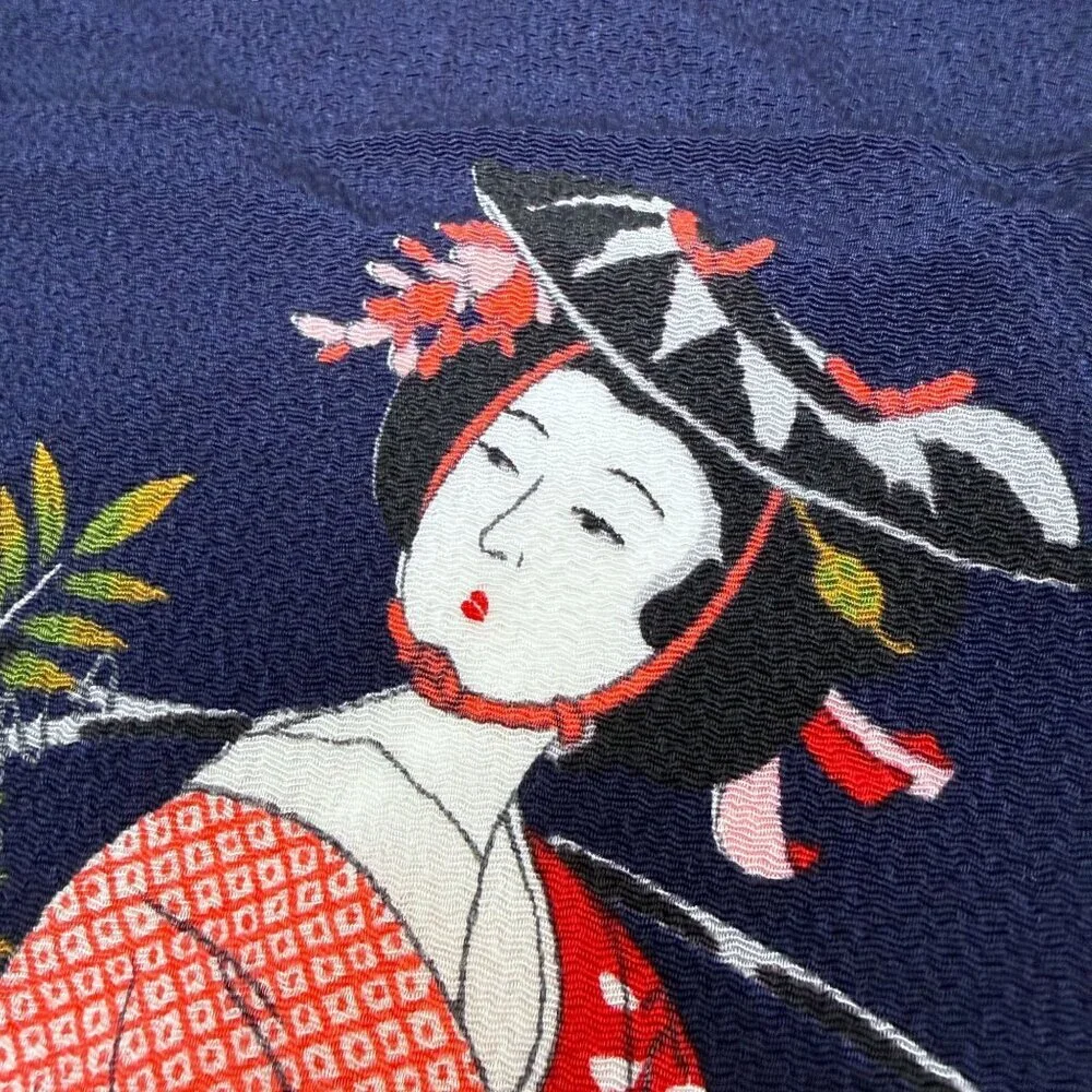 Japanese Fukusa Textile Navy Blue Geisha Woman Tea Ceremony Cloth Asian
